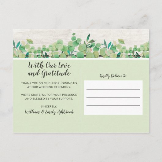 Botanische eucalyptus bruiloft dank u 4-foto aankondigingskaart (Achterkant)