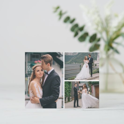 Botanische eucalyptus bruiloft dank u 4-foto aankondigingskaart (Staand voorkant)