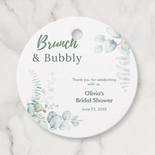 Botanische Eucalyptus Brunch & Bubbly Bruidsfeest Bedankjes Labels (Voorkant)