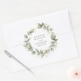 Botanische Eucalyptus Emerald Monogram Weddenschap Ronde Sticker