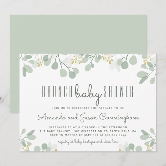 Botanische Eucalyptus Foliage Baby shower Brunch Kaart (Voorkant / Achterkant)