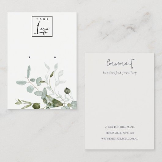 Botanische Eucalyptus Foliage Logo Oorbel Display Visitekaartje (Voorkant / Achterkant)