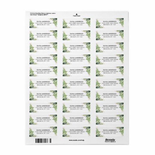 Botanische Eucalyptus Foliage Waterverf lekt Etiket (Full Sheet)