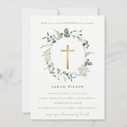 Botanische Eucalyptus Gold Cross Wreate Christenin Kaart (Voorkant)