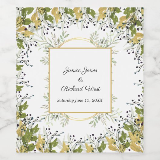 Botanische Eucalyptus Gold Lijst bruiloft Wijn Etiket (Enkel label)