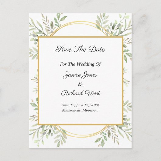 Botanische Eucalyptus Gold Lijst sparen de datum o Briefkaart (Voorkant)