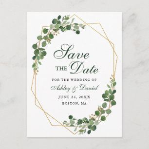 Botanische Eucalyptus Green Gold Save the Date Aankondigingskaart