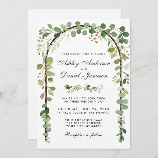 Botanische Eucalyptus Green Wood Arch W Kaart (Voorkant / Achterkant)