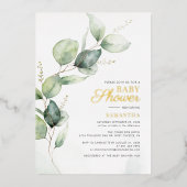 Botanische Eucalyptus Greenery Baby shower Gold Folie Uitnodiging (Voorkant)