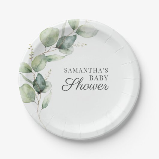 Botanische Eucalyptus Greenery Couples Baby shower Papieren Bordje (Voorkant)
