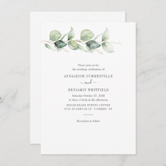 Botanische Eucalyptus Greenery Rustic Wedding Kaart (Voorkant / Achterkant)