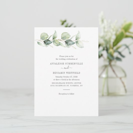 Botanische Eucalyptus Greenery Rustic Wedding Kaart (Staand voorkant)