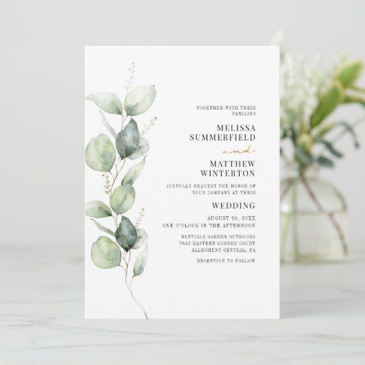Botanische Eucalyptus Greenery Wedding Kaart (Staand voorkant)