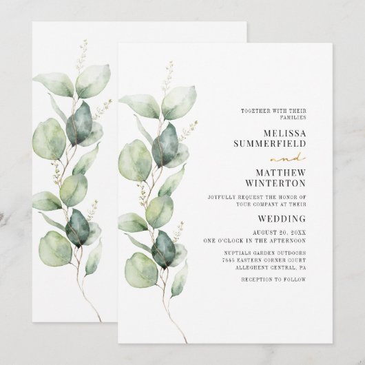 Botanische Eucalyptus Greenery Wedding Kaart (Voorkant / Achterkant)