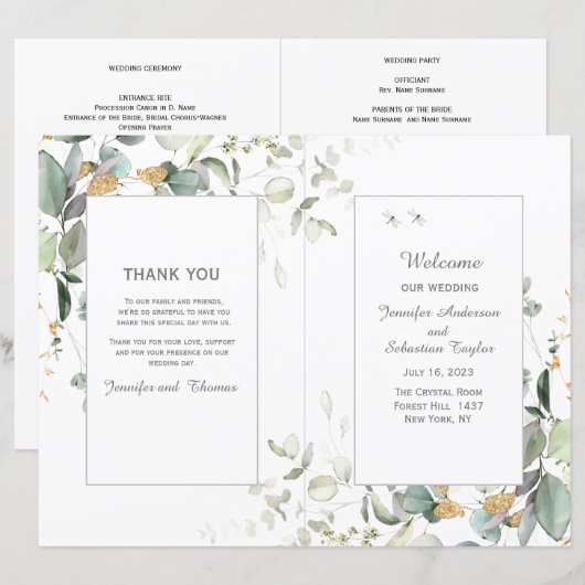 Botanische Eucalyptus Greenery Wedding Program (Voorkant / Achterkant)