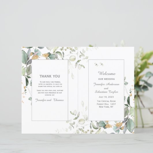 Botanische Eucalyptus Greenery Wedding Program (Staand voorkant)