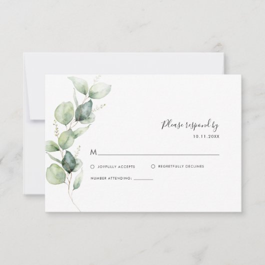 Botanische Eucalyptus Greenery Wedding RSVP Kaartje (Voorkant)