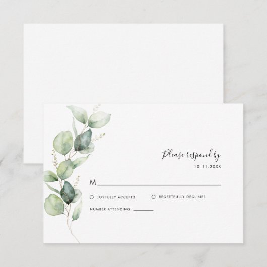 Botanische Eucalyptus Greenery Wedding RSVP Kaartje (Voorkant / Achterkant)