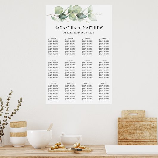 Botanische Eucalyptus Greenery Wedding Seating Sea Poster (Keuken)