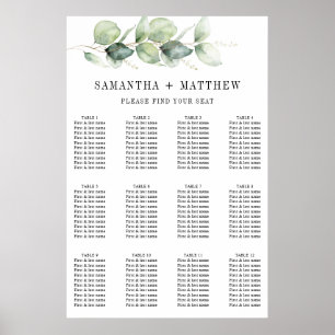 Botanische Eucalyptus Greenery Wedding Seating Sea Poster