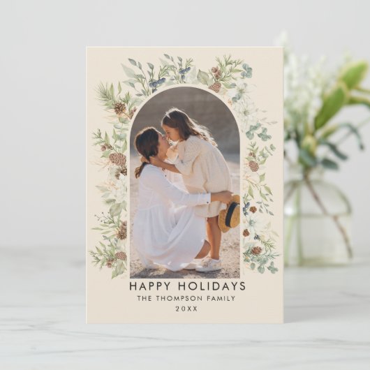 Botanische eucalyptus groen aangepaste kerst feestdagenkaart (Staand voorkant)