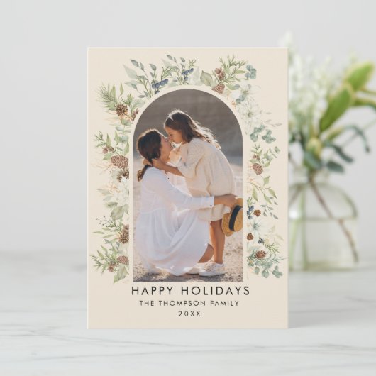 Botanische eucalyptus groen aangepaste kerst feestdagenkaart (Staand voorkant)