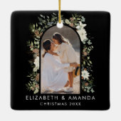 Botanische eucalyptus groen aangepaste kerst keramisch ornament (Achterkant)