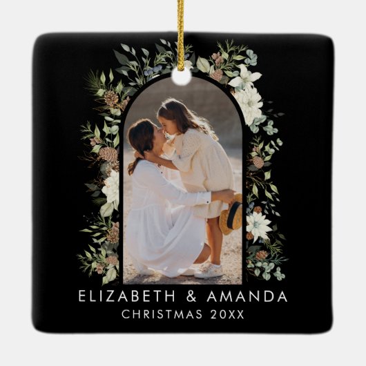 Botanische eucalyptus groen aangepaste kerst keramisch ornament (Achterkant)