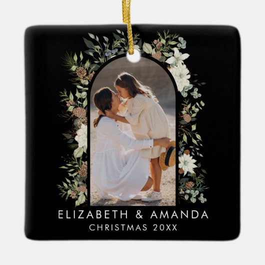 Botanische eucalyptus groen aangepaste kerst keramisch ornament (Voorkant)