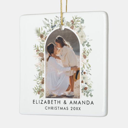 Botanische eucalyptus groen aangepaste kerst keramisch ornament (Links)