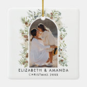 Botanische eucalyptus groen aangepaste kerst keramisch ornament (Achterkant)