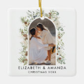 Botanische eucalyptus groen aangepaste kerst keramisch ornament (Voorkant)