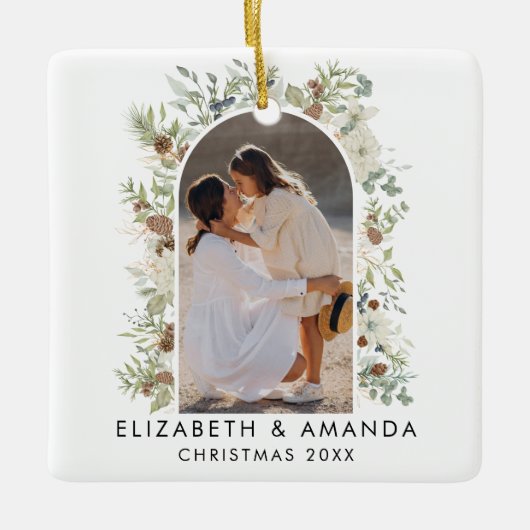 Botanische eucalyptus groen aangepaste kerst keramisch ornament (Voorkant)