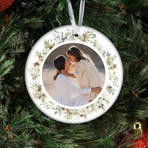 Botanische eucalyptus groen aangepaste kerst keramisch ornament