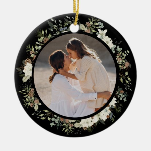 Botanische eucalyptus groen aangepaste kerst keramisch ornament (Voorkant)