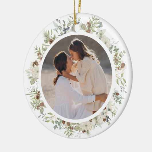 Botanische eucalyptus groen aangepaste kerst keramisch ornament (Links)