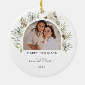 Botanische eucalyptus groen aangepaste kerst keramisch ornament (Achterkant)