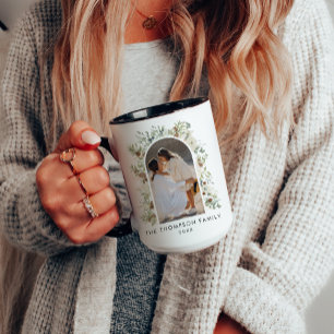 Botanische eucalyptus groen aangepaste kerst koffiemok