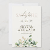 Botanische Eucalyptus groen & boog foto QR-code Save The Date (Voorkant)