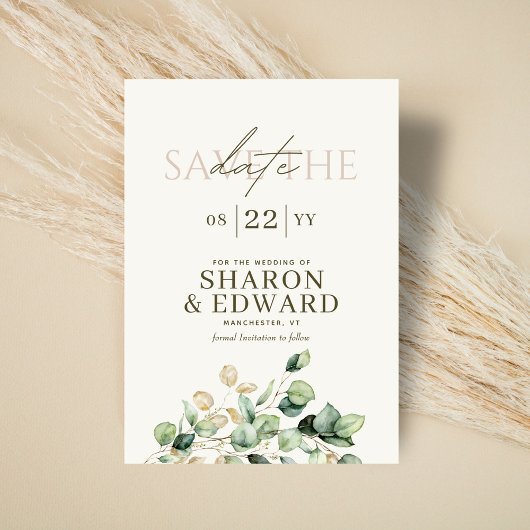 Botanische Eucalyptus groen & boog foto QR-code Save The Date