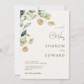Botanische Eucalyptus groen en gouden bruiloft fot Kaart (Voorkant)