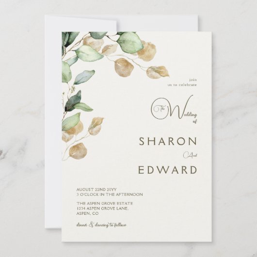 Botanische Eucalyptus groen en gouden bruiloft fot Kaart (Voorkant)