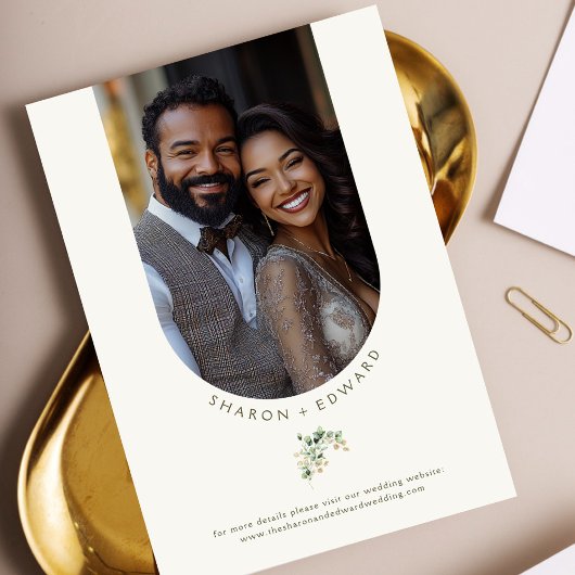 Botanische Eucalyptus groen en gouden bruiloft fot Kaart