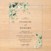 Botanische Eucalyptus groen en gouden chique bruil Acryl Uitnodigingen (Voorkant)