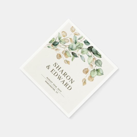 Botanische Eucalyptus groen en gouden chique bruil Servet (Hoek)