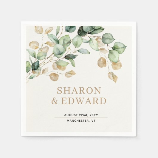 Botanische Eucalyptus groen en gouden chique bruil Servet (Voorkant)