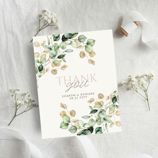 Botanische Eucalyptus groen en gouden foto bruilof Bedankkaart