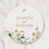Botanische eucalyptus groen gepersonaliseerde brui bedankjes labels (Voorkant)