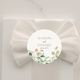 Botanische eucalyptus groen gepersonaliseerde brui ronde sticker