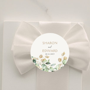 Botanische eucalyptus groen gepersonaliseerde brui ronde sticker